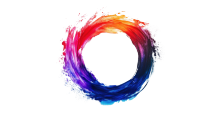 Colorful brushstroke creating a circular frame on transparent background