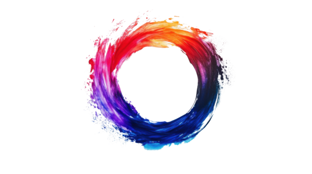 Colorful brushstroke creating a circular frame on transparent background