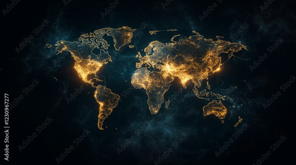 Poster global illumination: a mesmerizing digital rendering of the earth at night, showcasing the intricate