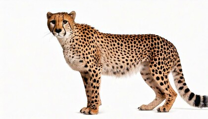  Cheetah, Acinonyx jubatus, 18 months old, standing in front of white