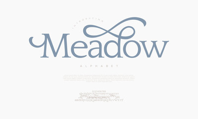 Meadow typography beauty fashion elegant minimalist serif italic fonts decorative wedding vintage retro logos. Minimal luxury font alphabet logo. Vector illustration