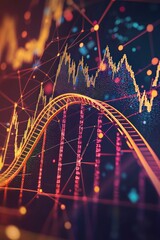 A stock market graph visualized as a rollercoaster track, 