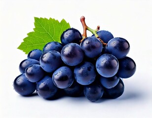 Fototapeta premium Close-Up of Fresh Blue Grapes with Leaf on Isolated White Background