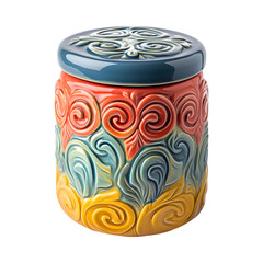 Sleek Ceramic Flour Canister with Intricate Embossing Isolated on Transparent Background