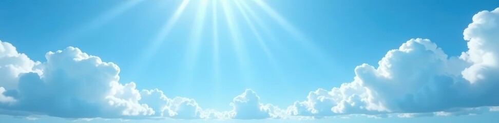 Fototapeta premium Light blue sky with wispy strands of cloud and sunbeams, wispy clouds, sunbeams