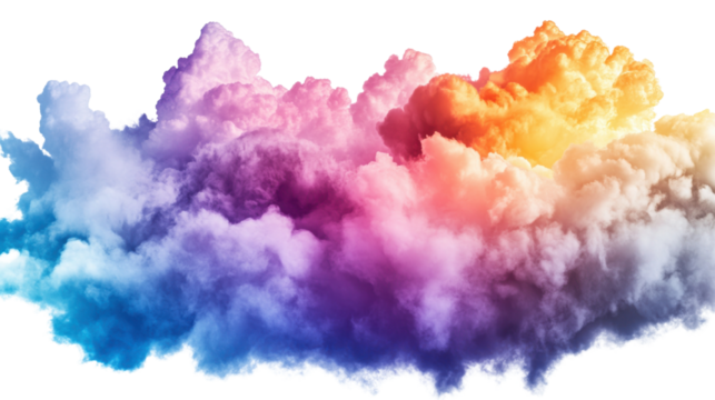 Colorful cloud of smoke creating a vibrant atmosphere with transparent background