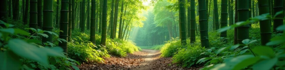 Obraz premium Serene forest floor scene with cut bamboo trunks, botanical, forest floor