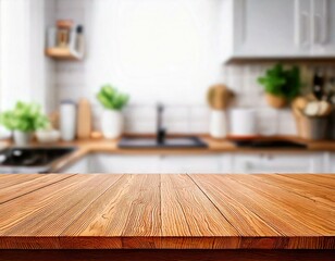  Empty wood table top view for product display montage on blur