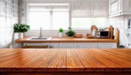  Empty wood table top view for product display montage on blur
