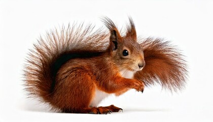 Obraz premium Eurasian red squirrel - Sciurus vulgaris (2 years) in front of a white