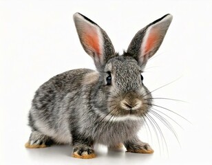 Obraz premium Expressive Grey young rabbit standing in front, isolated, making a face