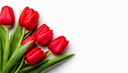 Fresh Red Tulips, a symbol of spring and Easter. Isolated on white