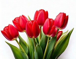 Obraz premium Fresh Red Tulips, a symbol of spring and Easter. Isolated on white