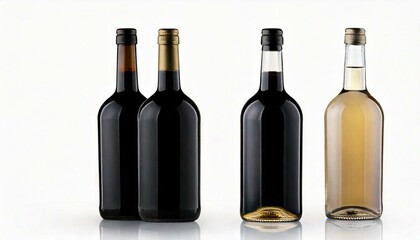 Front view black wine bottle, whiskey, cognac, brandy beer bottle