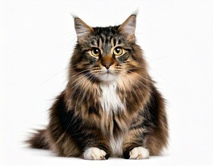 Obraz premium Front view of a Norwegian Forest cat sitting, looking at the camera,