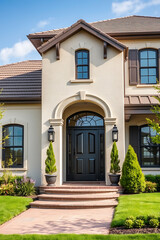 Luxury Home Exterior: Elegant Facade, Landscaping, and Modern Design