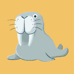 cute walrus cartoon in crayon style editable Colorful vector hand drawn illustration for children. baby designs for cards, poster decorations, t-shirt prints, stickers, icons and others	
