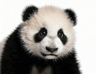 Fototapeta premium Giant Panda (18 months) - Ailuropoda melanoleuca in front of a white