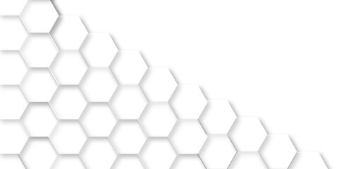 Naklejka premium Abstract white background with hexagons . white Hexagonal Background Luxury White Pattern seamless bright white abstract honeycomb background 3D Futuristic abstract geometric mesh cell texture.