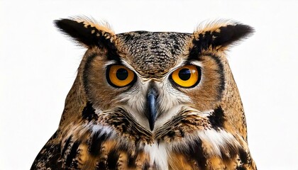 Obraz premium Great Horned Owl, Bubo Virginianus Subarcticus, in front of white