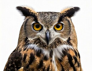 Obraz premium Great Horned Owl, Bubo Virginianus Subarcticus, in front of white