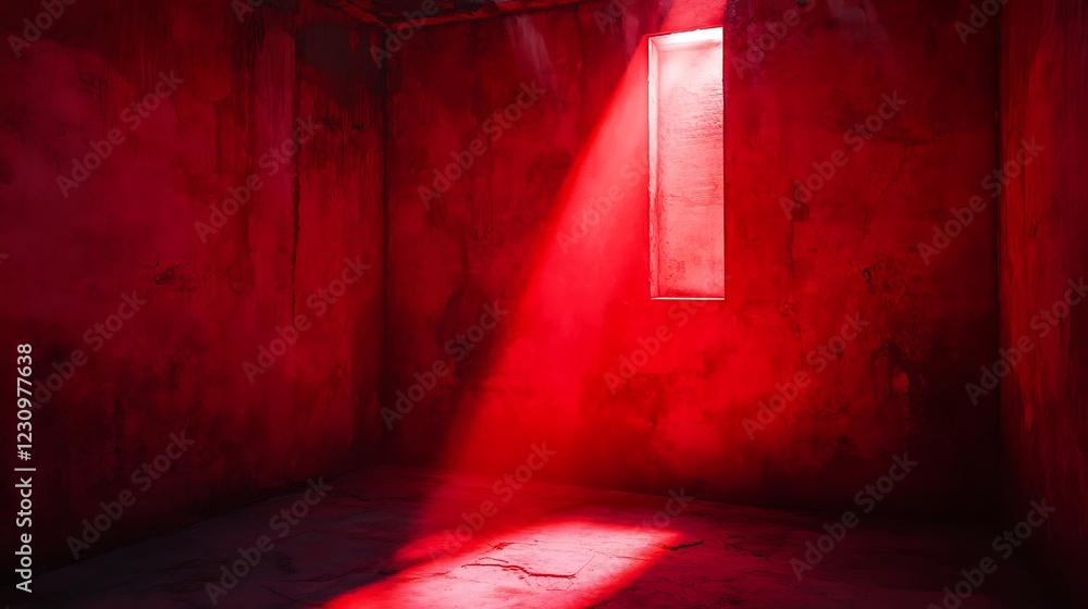 Poster serene room with soft red glow emanating from hidden light source