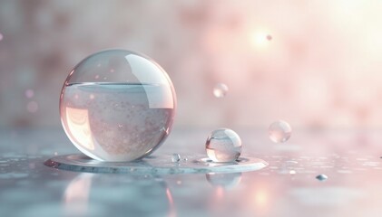 Soothing bubbles float in a calm abstract background with subtle marble details, elegant, reflection