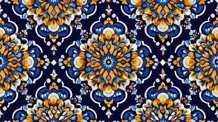 Ornate Blue And Gold Mandala Floral Pattern Design