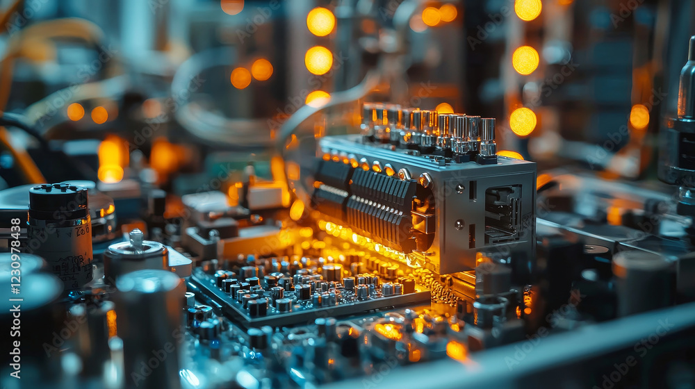 Poster high tech circuit board with glowing components and wires