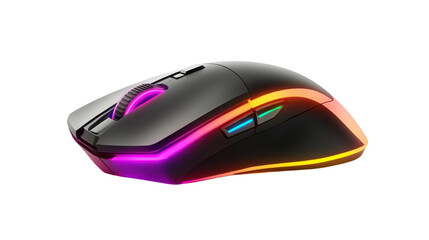 Modern wireless gaming mouse with rgb lighting on transparent background