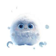 Obraz premium Fluffy 3D Cartoon Character Playing with Glowing Bubble Isolated on Transparent Background