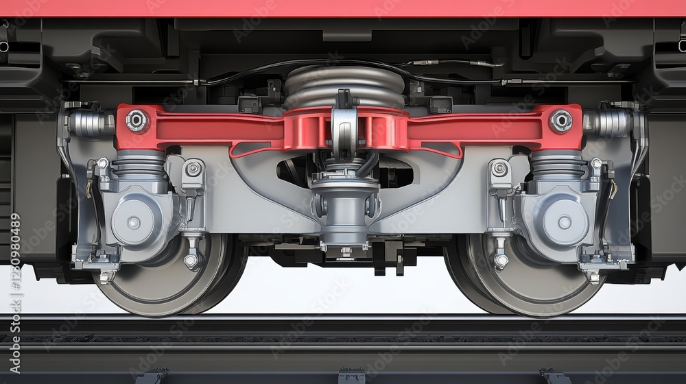 Poster detailed view of a train wheel assembly showcasing engineering design and functionality