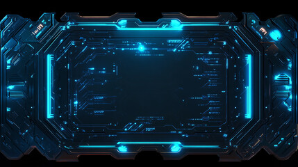 A cutting-edge 3D render of a HUD digital frame with glowing blue lines, embodying the future of digital innovation and advanced interfaces
