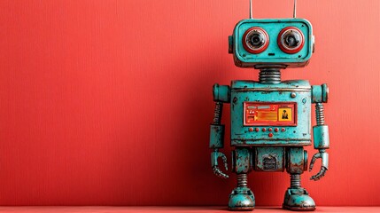 Retro robot against red background