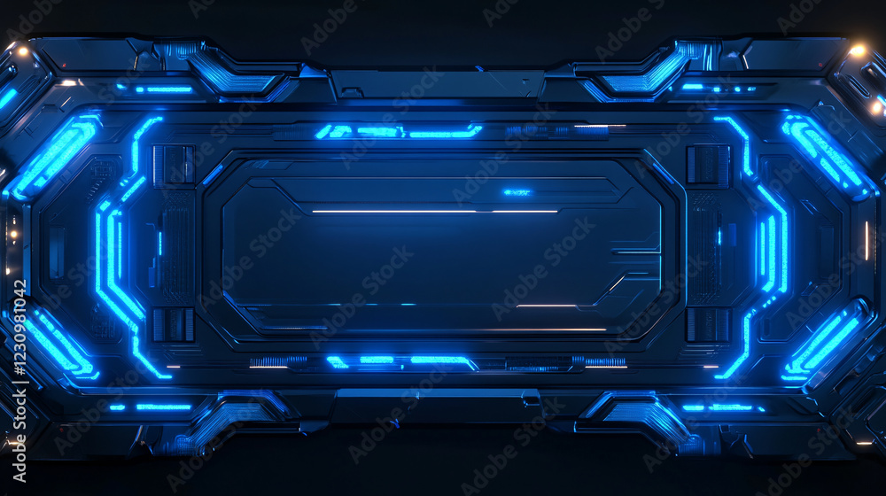 Poster a sleek 3d render of a hud digital frame with glowing blue lines, representing the future of technol