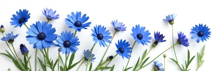 Freshly harvested blue cornflowers on a white background, natural, blue cornflower seeds