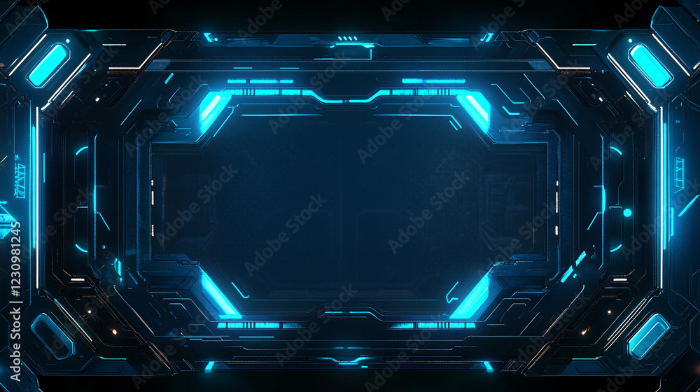 Aufkleber a futuristic 3d render of a hud digital frame with glowing blue lines, symbolizing the integration o