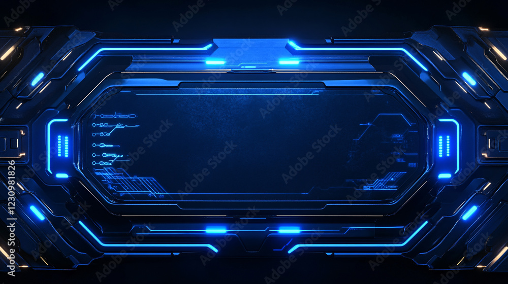 Aufkleber a futuristic 3d render of a hud digital frame with glowing blue lines, representing the integration 
