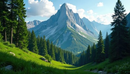 Obraz premium Lush green forest surrounds rugged granite mountain, forest, granite