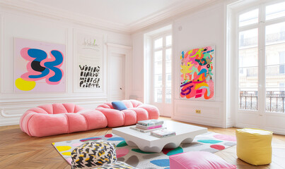 Modern living room. Memphis Style (Pop Art)