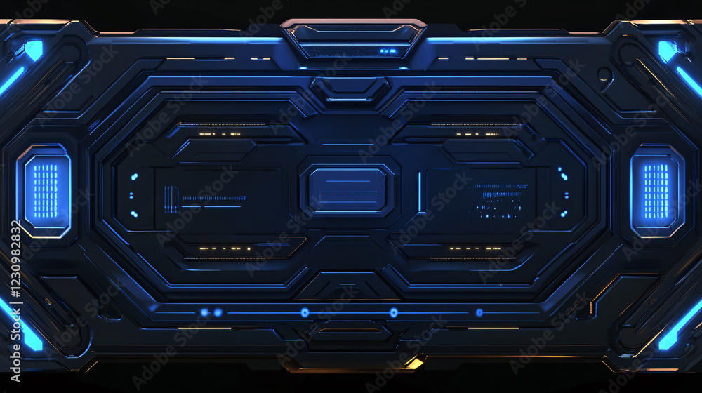 Poster a futuristic 3d render of a virtual hud digital frame with glowing blue lines, representing the inte