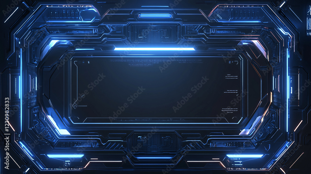 Aufkleber a high-tech 3d render of a virtual hud digital frame illuminated by glowing blue lines, symbolizing 