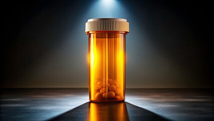 Dark Spotlight, Orange Pill Bottle, Vital Medicine, Healthcare, Pharmacy, Medication, Capsule, Tablet, Drug, Treatment, Remedy, Health, Wellness, Pills,