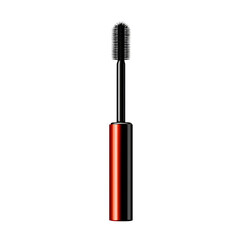 Obraz premium Red Mascara Wand: Close-up studio shot of a single red and black mascara wand with a small brush applicator, isolated on a pure white background. This image is ideal for beauty, cosmetic.
