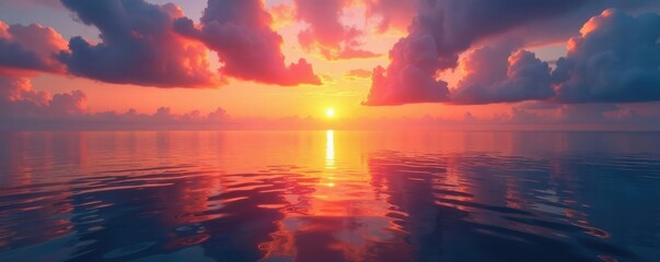 Sunset colors casting a warm glow over the water's surface, light, peaceful