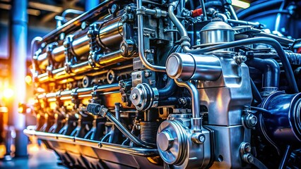 Powerful Diesel Engine Truck Motor Close-up Stock Photo