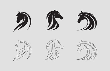 Horse head vector icon, illustration and line art