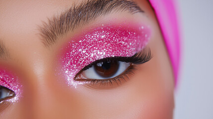Beauty Skin with make-up. Eyelashes and pink Eyebrow makeup. Perfect Skin. Model Glamour Closeup 