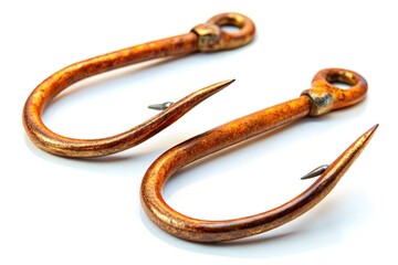 Rusted Fish Hooks on White Background - Stock Photo