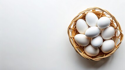 Silhouette of Basket Overflowing with White Eggs - Happy Easter Top View